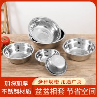 湯盆不銹鋼盆湯碗盤(pán)子無(wú)磁飯盆圓盤(pán)食堂飯碗打飯盤(pán)家用菜盆面盆