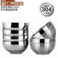 不銹鋼雙層亮光碗 家庭學校食堂湯碗隔熱雙層碗焊邊飯碗禮品
