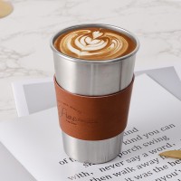 野餐不銹鋼咖啡杯北歐ins風隨手皮套水杯便攜戶外露營創意啤酒杯