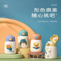 新款304不銹鋼智能保溫杯便捷迷你學生水杯 顯溫卡通兒童大肚杯子