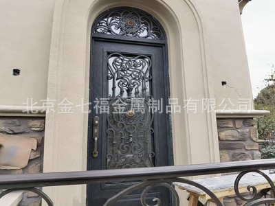 北京鐵藝別墅庭院門歐式風入戶大門弧形單開玻璃門酒吧藝術金屬門