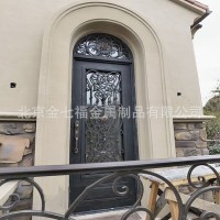 北京鐵藝別墅庭院門歐式風(fēng)入戶大門弧形單開(kāi)玻璃門酒吧藝術(shù)金屬門