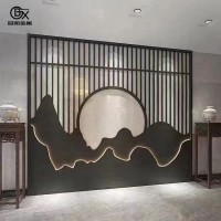 不銹鋼假山屏風庭院售樓部背景墻中式山巒金屬屏風進門隔斷裝飾