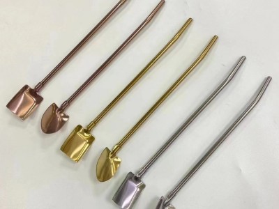 304不銹鋼吸管勺 創(chuàng)意螺紋光身西瓜勺鐵鍬勺飲料咖啡攪拌勺甜品勺