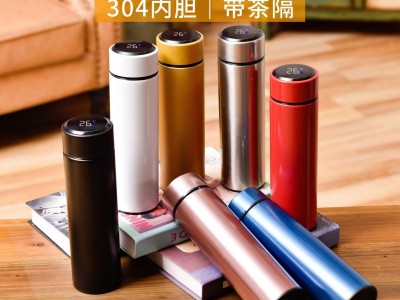 304商務(wù)不銹鋼溫度顯示溫控智能保溫杯批發(fā) 測溫直身杯子禮品水杯